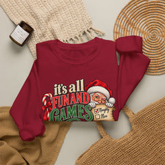 Christmas Sweatshirt — "It's all fun and games until Santa checks the naughty list" Cozy Holiday Gildan Crewneck
