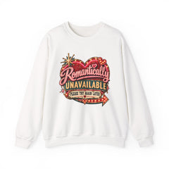 Romantically Unavailable Crewneck Sweatshirt — Retro Heart Neon Sign Valentine Graphic