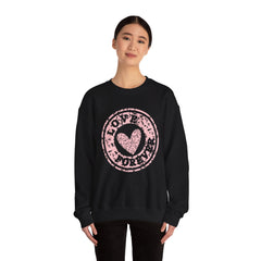 Crewneck Sweatshirt — Pink 'Love More' Heart Stamp Graphic