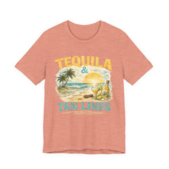 Tequila & Tan Lines Beach T-Shirt — Tropical Sunset Vacation Tee