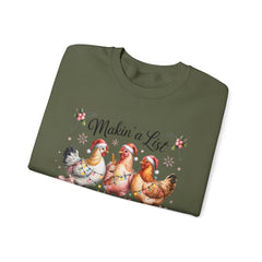 "Makin' a List, Chicken It Twice" Christmas Chicken Crewneck Gildan Sweatshirt
