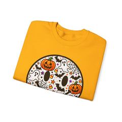 Halloween Smiley Sweatshirt — Pumpkin & Ghost Spooky Face Crewneck