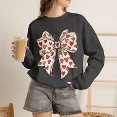 Valentine Heart Bow Sweatshirt — Cute Ribbon Graphic Crewneck
