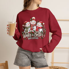 Winter is Better with Friends - Snowmen Crewneck Sweatshirt, Cozy Christmas Apparel, Holiday Festive Sweatshirt