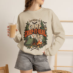 Camp Creep-It-Real Sweatshirt — Retro Spooky Camping Crewneck - Halloween Vibes
