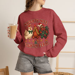 "Naughty, Nice & Slightly Feral" Holiday Christmas Crewneck Sweatshirt