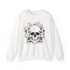 Skull & Floral Crewneck Sweatshirt — Gothic Skull with Flowers Graphic - Halloween
