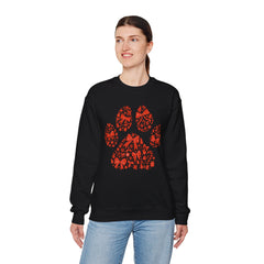 Christmas Bow Paw Print Gildan Sweatshirt — Red Heart Paw Design for Pet Lovers
