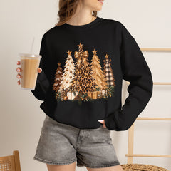 Leopard & Neutral Christmas Trees Crewneck Sweatshirt