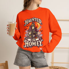 Haunted But Homey Sweatshirt — Cozy Halloween Haunted House Crewneck