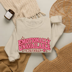Emotionally Unavailable But Cute Crewneck Sweatshirt – Cute Sarcastic Valentine Vibes