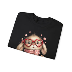 Cute Bunny Sweatshirt — Heart Glasses Bunny Crewneck, Cozy Valentine Pullover