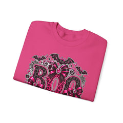 BOO Halloween Crewneck Sweatshirt — Pink Gothic Bat & Floral Design