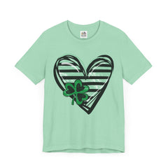 St. Patrick's Day Heart Tee - Unisex Jersey Short Sleeve Shirt with Clover Design