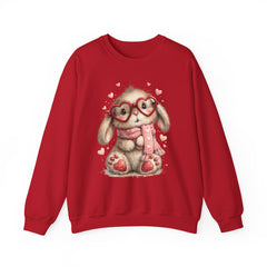 Cute Bunny Sweatshirt — Heart Glasses Bunny Crewneck, Cozy Valentine Pullover