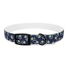 Dog Collar- Navy With Turquoise Paw Prints