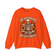 Skeleton Coffee Sweatshirt, Dead Inside But Caffeinated Crewneck, Halloween Gift, Unisex Fall Apparel, Cozy Lounge Wear