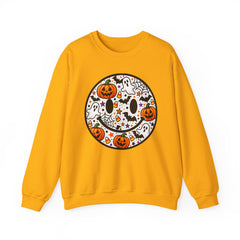 Halloween Smiley Sweatshirt — Pumpkin & Ghost Spooky Face Crewneck