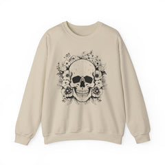 Skull & Floral Crewneck Sweatshirt — Gothic Skull with Flowers Graphic - Halloween
