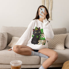 St. Patrick’s Black Cat Sweatshirt  "Pinch Me, Lose a Finger" Graphic Crewneck