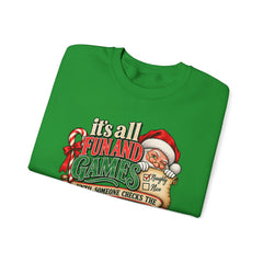 Christmas Sweatshirt — "It's all fun and games until Santa checks the naughty list" Cozy Holiday Gildan Crewneck