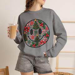 Christmas Smiley Crewneck Sweatshirt — Festive Holiday Smile Graphic