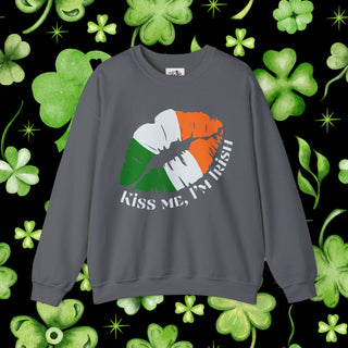 St. Patrick's Day Unisex Crewneck- “Kiss Me, I’m Irish” Flag Lips