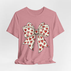 Heart Bow T-Shirt — Cute Valentine’s Day Tee with Red Heart Pattern