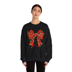 Festive Christmas Bow with Lights, Crewneck Sweatshirt, Holiday Sweatshirt, Winter Fashion, Christmas Apparel