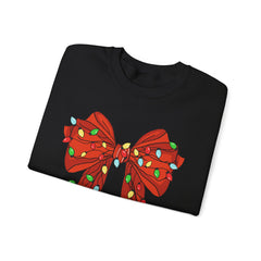 Festive Christmas Bow with Lights, Crewneck Sweatshirt, Holiday Sweatshirt, Winter Fashion, Christmas Apparel