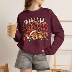 'Fa La La La Whatever' Cute Sleepy Reindeer Christmas Sweatshirt