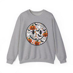 Halloween Smiley Sweatshirt — Pumpkin & Ghost Spooky Face Crewneck