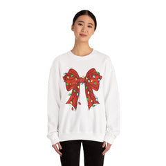 Festive Christmas Bow with Lights, Crewneck Sweatshirt, Holiday Sweatshirt, Winter Fashion, Christmas Apparel
