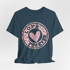 Heart Stamp Tee — Pink 'Love More' Graphic T-Shirt