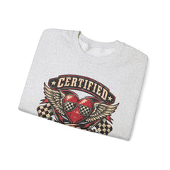 Certified Heartbreaker Crewneck Sweatshirt — Vintage Racing Winged Valentines Heart Graphic