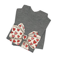 Heart Bow T-Shirt — Cute Valentine’s Day Tee with Red Heart Pattern