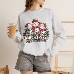 Winter is Better with Friends - Snowmen Crewneck Sweatshirt, Cozy Christmas Apparel, Holiday Festive Sweatshirt