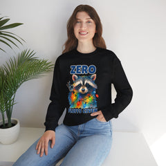 Crewneck Sweatshirt — "Zero Fluffs Given" Raccoon Holiday Gildan Crewneck