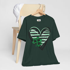 St. Patrick's Day Heart Tee - Unisex Jersey Short Sleeve Shirt with Clover Design