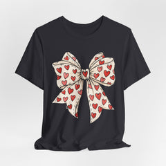 Heart Bow T-Shirt — Cute Valentine’s Day Tee with Red Heart Pattern
