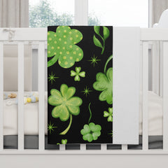 St. Patrick's Day Soft Fleece Dog Blanket - Shamrocks on Black Design