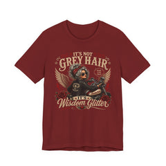 It's Not Grey Hair It's Wisdom Glitter T-Shirt — Vintage Skull & Rose Biker Tee for Women & Men