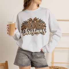 Merry Christmas Vintage Pinecone Design- Leopard Print
