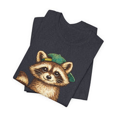 Cute Raccoon Graphic Tee — Adorable Cartoon Raccoon with Green Cap