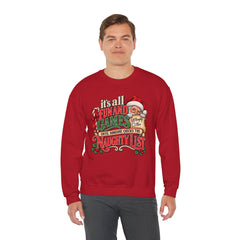 Christmas Sweatshirt — "It's all fun and games until Santa checks the naughty list" Cozy Holiday Gildan Crewneck