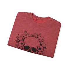 Skull & Floral Crewneck Sweatshirt — Gothic Skull with Flowers Graphic - Halloween
