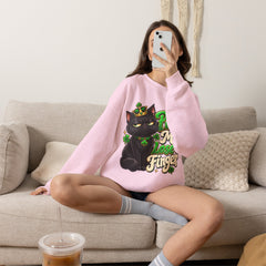 St. Patrick’s Black Cat Sweatshirt  "Pinch Me, Lose a Finger" Graphic Crewneck