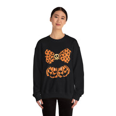 Halloween Pumpkin Bow Sweatshirt, Fall Fashion, Cozy Crewneck, Unisex Sweatshirts, Holiday Apparel, Seasonal Gift
