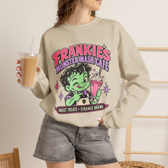 Frankie’s Monstermash Café Sweatshirt — Retro Cute Frankenstein Milkshake Halloween Crewneck