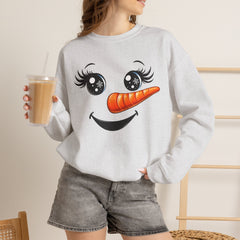 Happy Snowman Crewneck Sweatshirt | Winter Apparel, Christmas Gift, Cozy Sweater, Holiday Clothing, Carrot Nose Design